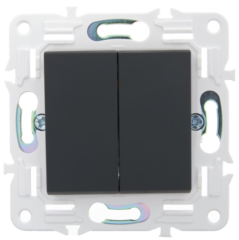 Выключатель двухклавишный с подсветкой IEK SK-V20-1-10-K53 SKANDY 10А SK-V09G графит