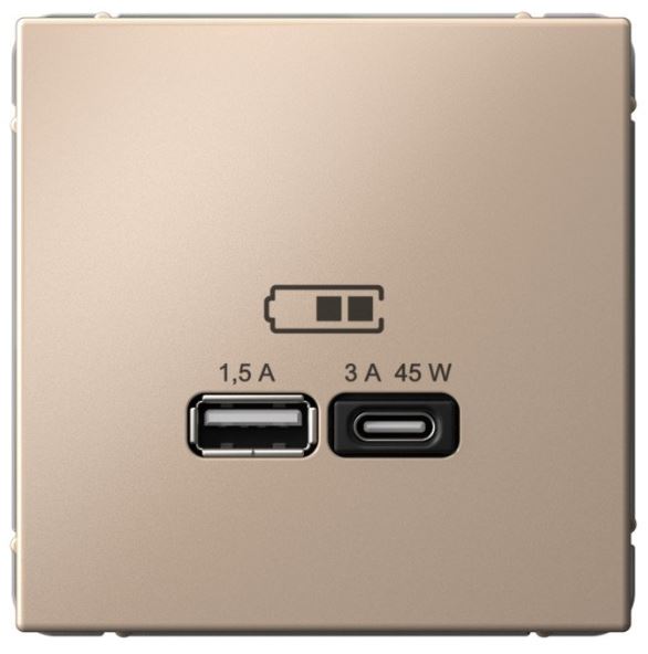 Розетка USB Systeme Electric GAL001229 ArtGallery A + тип-C 45Вт высокоскор.заряд. QC, PD, механизм, Песочный