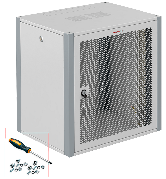 Шкаф настенный 19, 12U SYSMATRIX WP 6612.730 600x600x585mm (ШхГхВ) дверь перфорированная, серый (RAL 7035/RAL7000)
