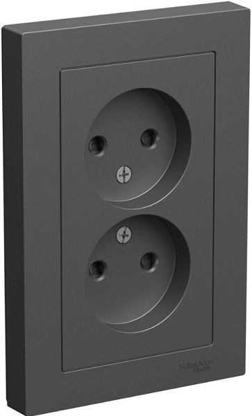 Розетка двухместная без заземления Systeme Electric ATN001422 AtlasDesign со шторками,16А, в сборе, базальт