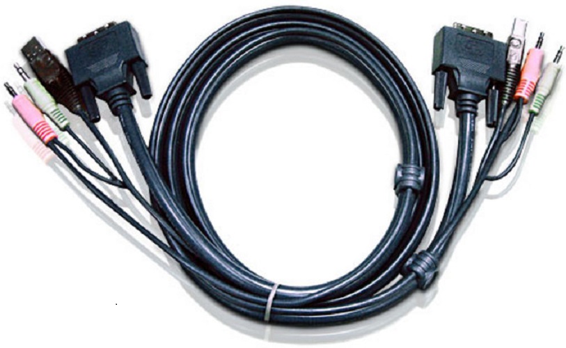  Кабель Aten 2L-7D03UD мон+клав+мышь USB+аудио, DVI-D Dual Link+USB A-Тип+2xRCA=>DVI-D Dual Link+USB B-Тип+2xRCA, Male-Male, опрессованный, 3 м, черный