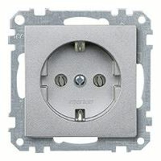 Розетка Schneider Electric MTN2300-0460 Merten 1-ая с заземлением, со шторками, безвинтовой зажим, 2P+3, IP20 (алюминий)
