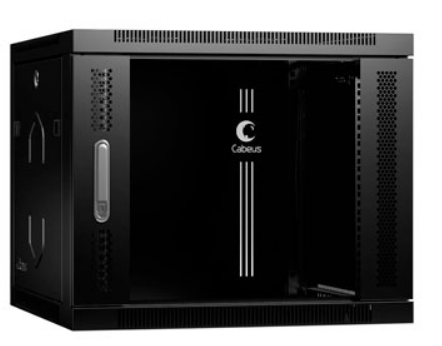 Шкаф настенный 19, 9U Cabeus SH-05F-9U60/35-BK телекоммуникационный 600x350x501mm (ШхГхВ) дверь стекло, цвет черный (RAL 9004)