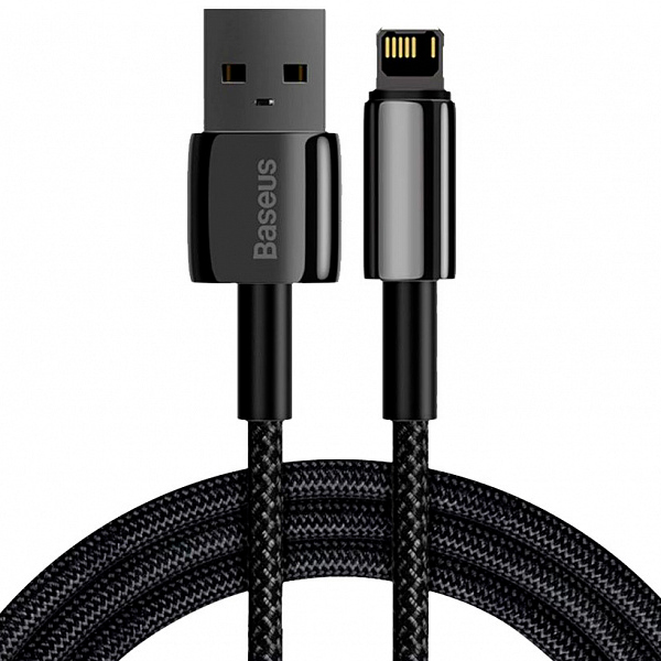 Кабель интерфейсный Baseus CALWJ-01 USB Type A - Lightning 2.4A 1m, цинковый сплав+нейлоновая оплётка, black