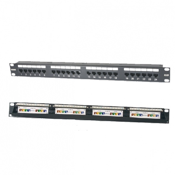Патч-панель 19, 24xRJ45, UTP, Кат. 6 Eurolan 27B-U6-24BL 1U, 568A/В, черная