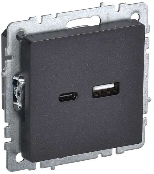 Розетка IEK BR-U22-018-K02 BRITE USB A+C 18Вт РЮ11-1-БрЧ черная