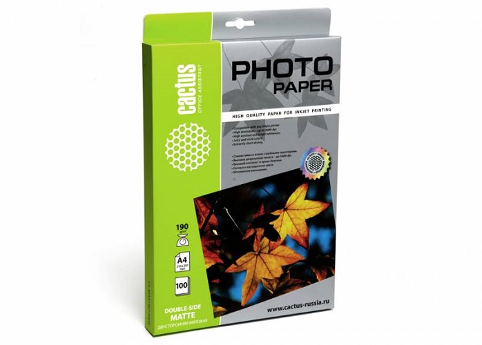 Cactus фотобумага  Xcom-Shop Фотобумага Cactus CS-MA4190100DS матовая двусторонняя, А4, 190 г/м2, 100 листов