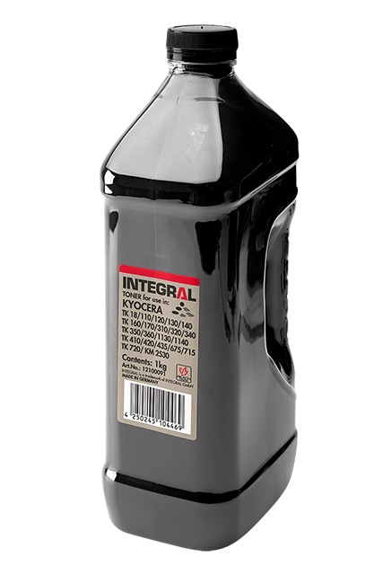  Тонер Integral 12100091 Kyocera Универсальный (1кг/фл.) TK-130,140,160,170,1100,1130,1140,310,320,330,340,360,410,42 0,435,715,725,KM2530