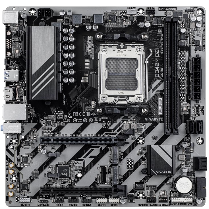 Материнская плата mATX GIGABYTE B840M D2H (AM5, AMD B840, 2*DDR5 (7200), 2*PCIe, 2*M.2, 4*SATA, 2*USB 3.2, 4*USB 2.0, HDMI)