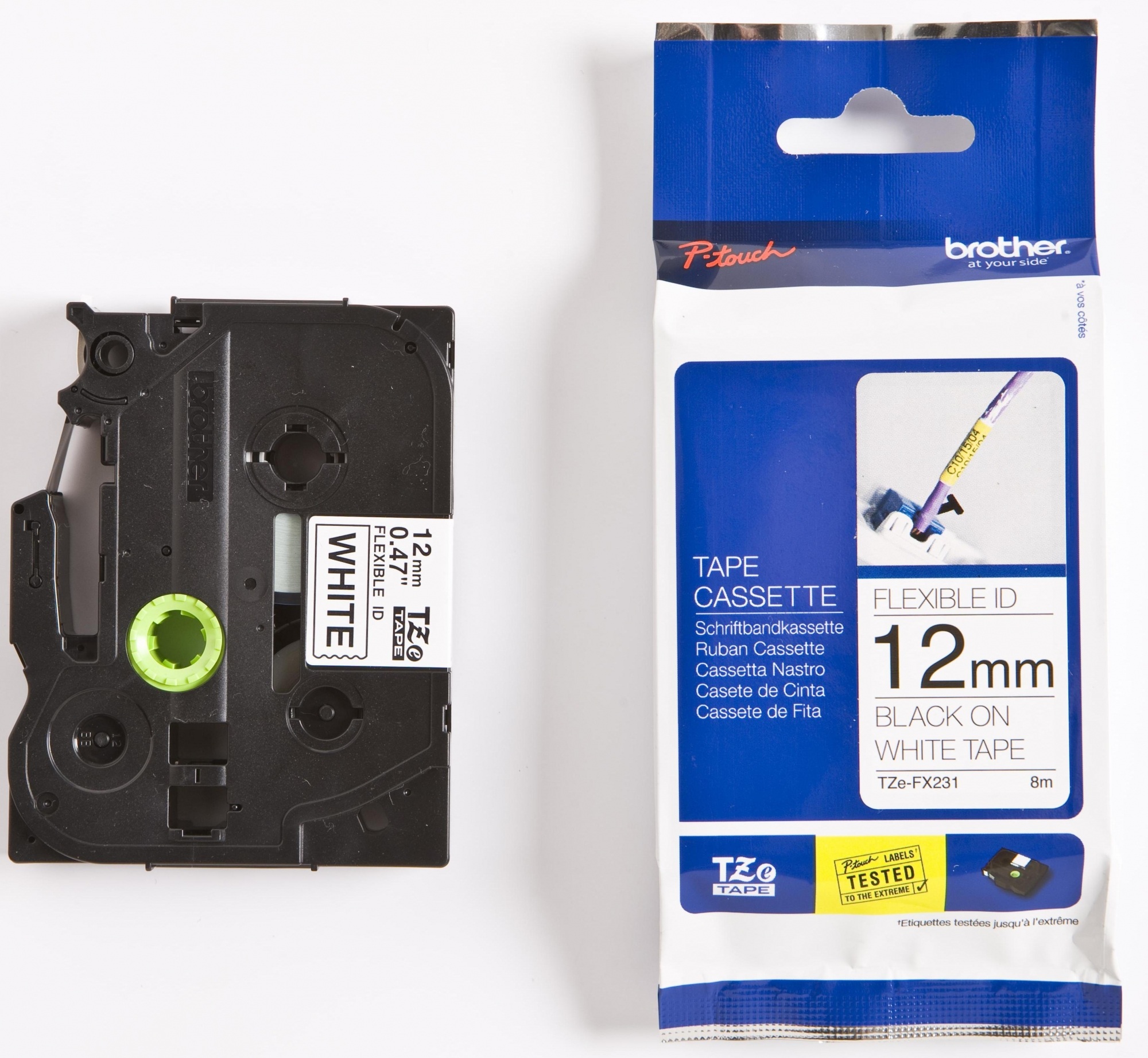 Наклейка Brother TZEFX231 Наклейка ламинированная TZ-EFX231 (12 мм черн/бел, TZ-FX231)
