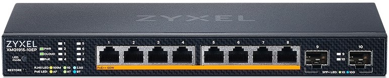   Xcom-Shop Коммутатор ZYXEL NebulaFlex XMG1915-10EP Smart L3 Lite 8xRJ-45: 1/2.5G PoE++, 2xSFP+, бесшумный (без вентилятора), бюджет PoE 130 Вт