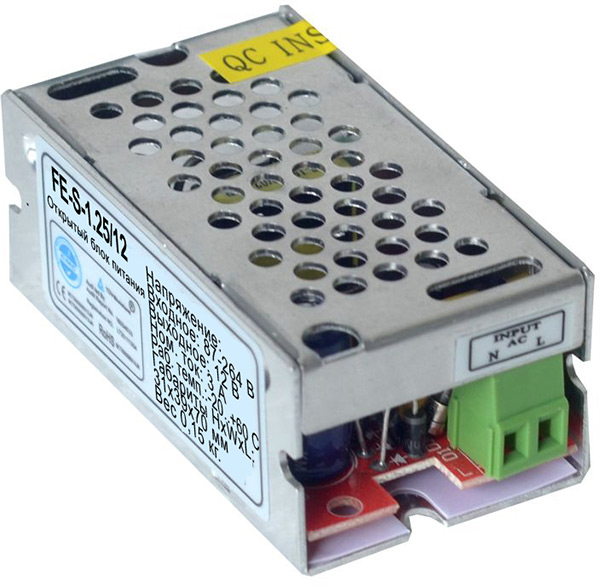 Блок питания Falcon Eye FE-S-1,25/12 Открытый  Входное напряжение 87-264V, Выходное 12V, Номинальный ток 1,25A, Рабочая температура -20 +60С.