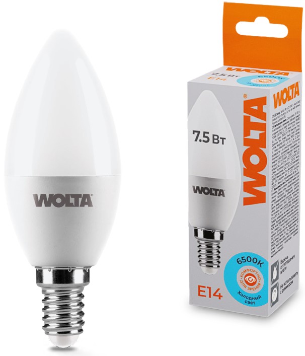 Лампа светодиодная WOLTA 25WC7.5E14 7.5Вт 6500K E14