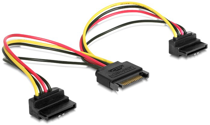 Переходник питания Cablexpert CC-SATAM2F-02 15см, 15pin (M)/2x15pin(F) на 2 SATA устр, угл. разъем