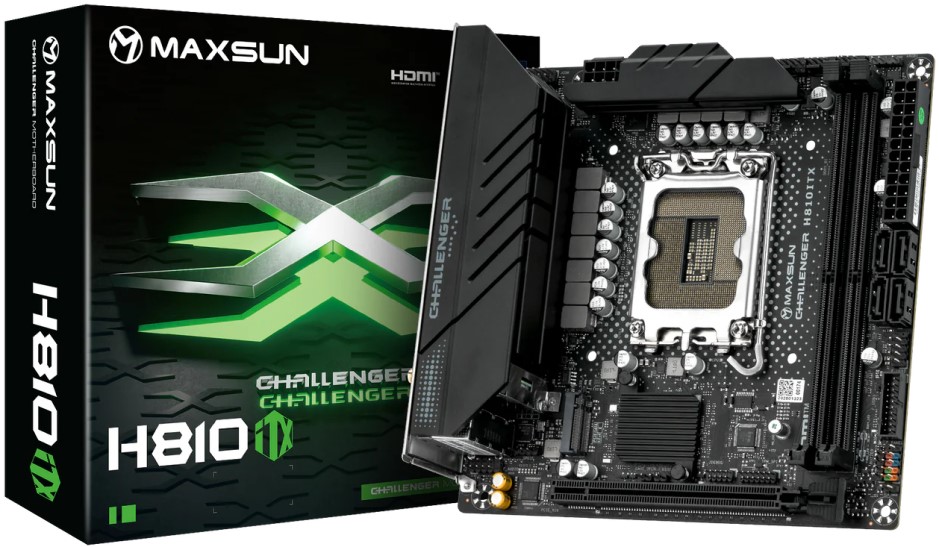 Материнская плата mini-ITX MAXSUN MS-Challenger H810ITX WIFI (LGA1851, 2*DDR5, 2*SATA, 2*M.2, WiFi, BT, USB 3.2, USB 2.0, PCIe, HDMI, DP)