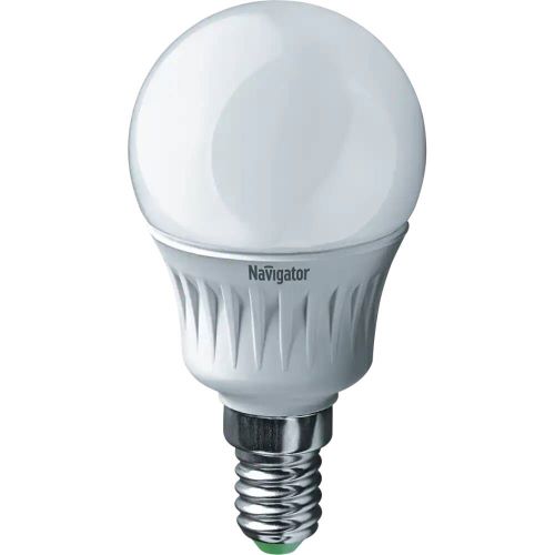 Лампа светодиодная Navigator NLL-P-G45-5-230-2.7K-E14 5Вт, 176-264В, 2700К, 375лм, E14, 45х79мм, шар, матовая (94476)