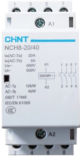 Контактор модульный CHINT 256085 NCH8-20/40, 20А, 4НО, AC, 220/230в 50Гц (R)