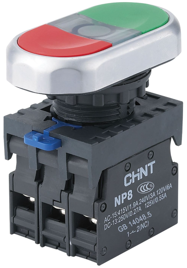 Кнопка CHINT 667175 двойная NP8-11SD 1НО+1НЗ желт. AC 110В-220В(LED) IP65 (R)