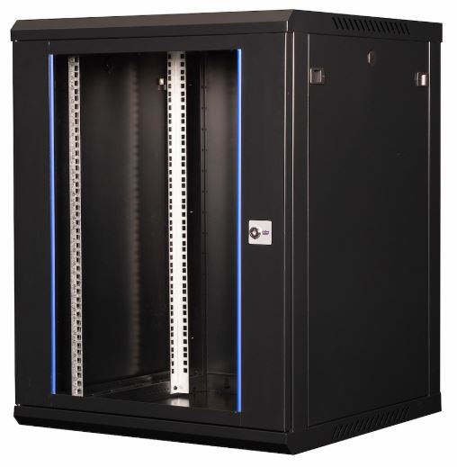 Шкаф настенный 19, 15U Datarex DR-634101 телекоммуникационный 769X600х600 мм, дверь стекло,черный
