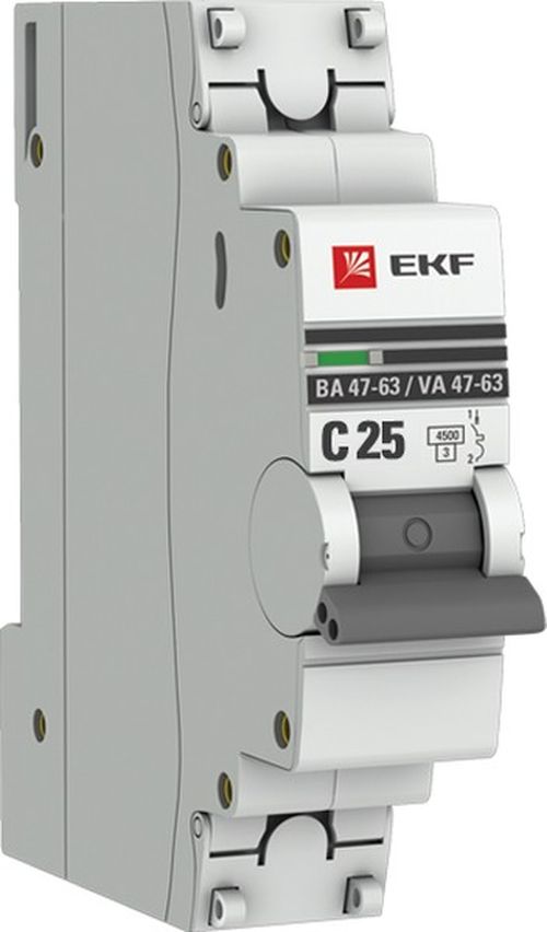 Автоматический выключатель EKF mcb4763-1-25C-pro однополюсный 25А С ВА47-63 4.5кА PROxima