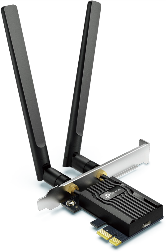 Адаптер  TP-LINK Archer TX55E до 574 Мбит/с (2,4 ГГц) и до 2402 Мбит/с (5 ГГц), поддержка Bluetooth 5.2, шифрования WPA3, две внешние антенны