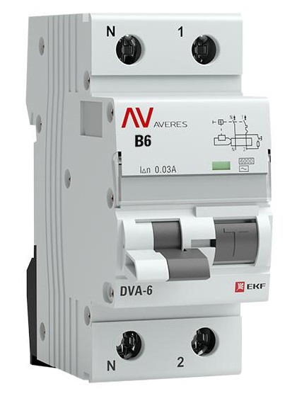 Автомат дифференциальный EKF rcbo6-1pn-6B-30-ac-av DVA-6 1P+N 6А (B) 30мА (AC) 6кА AVERES