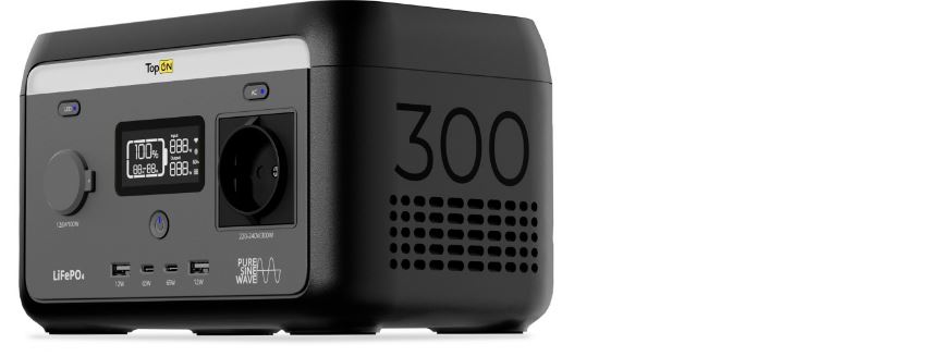 Зарядная станция TopOn TOP-H300 портативная 204.8Wh (64000mAh), 300W (220-240V PSW), авторозетка 12.6V 100W, 2 USB-C Power Delivery 65W, 2 USB по 12W,