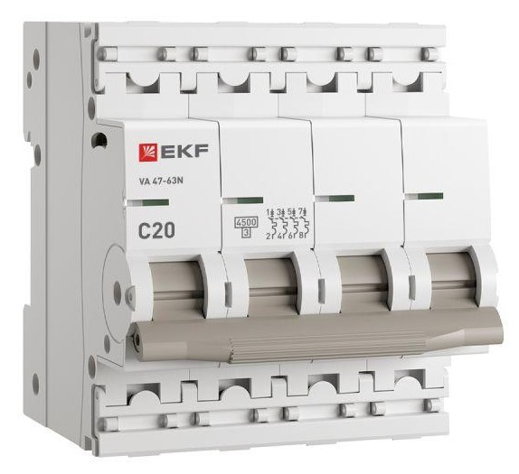 Автоматический выключатель EKF M634420C 4P 20А (C) 4,5kA ВА 47-63N PROxima