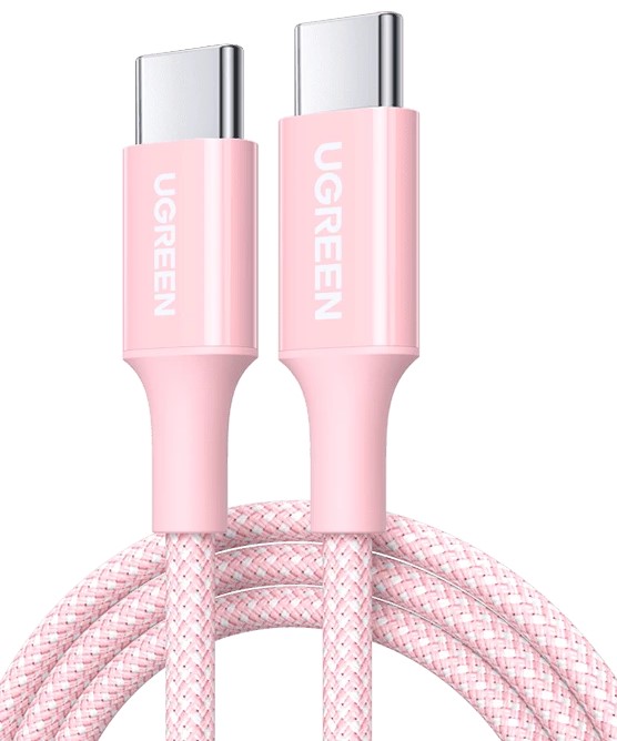 Кабель UGREEN L501 65246_ 60W USB-C to USB-C PD Fast Charging Braided Cable 3A Max. Длина: 2м. цвет: розовый
