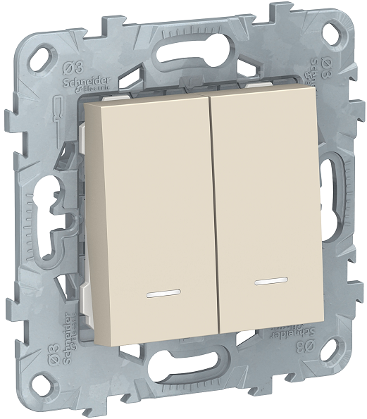 Выключатель Schneider Electric NU521144N UnicaNew, беж, 2-клавишный, 2 модуля, с подсветкой, 2 х сх.1а