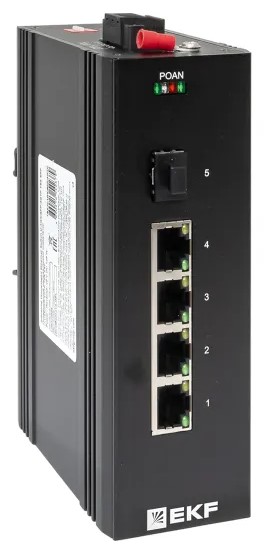 Коммутатор промышленный неуправляемый EKF TSX-U-1GX/SFP-4GTP U-1GX/SFP-4GTP 1 порт 1000Base-X SFP 4 порта 10/100/1000Base-T(X) RJ45 c PoE монтаж на DI