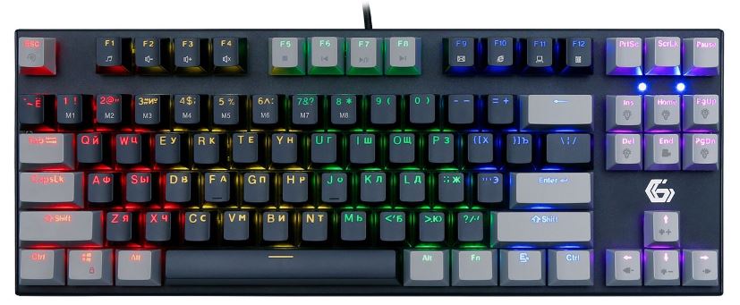 Клавиатура Gembird KB-G600-1 проводная механическая, 87кл, Rainbow, коричневые свитчи, 1.8м, черная