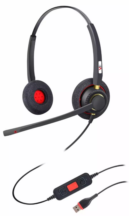 Гарнитура проводная VoiceXpert VXH-550DM (2 динамика, USB-A, регулировка громкости, Mute, MS)