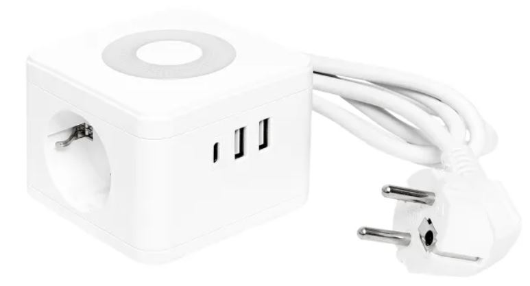 Удлинитель EKF UBA-CUB-2-TC Куб 2 гнезда 2USB 2,4А+Type C + Ночник 1,3 метра 1мм2