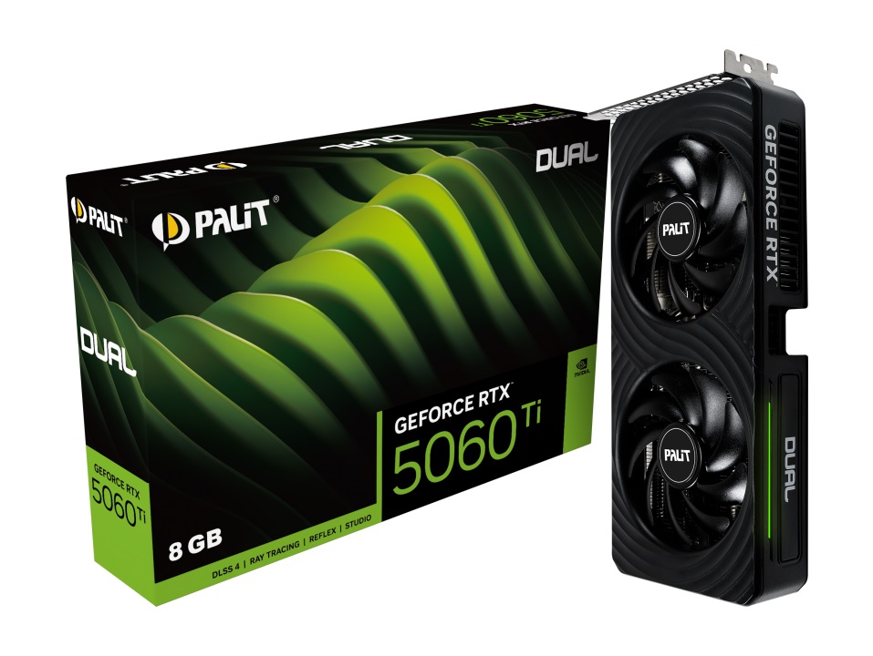 Видеокарта PCI-E Palit GeForce RTX 5060 TI DUAL (NE7506T019P1-GB2062D) 8GB GDDR7 128bit 5nm 2573/28000MHz HDMI 3*DP