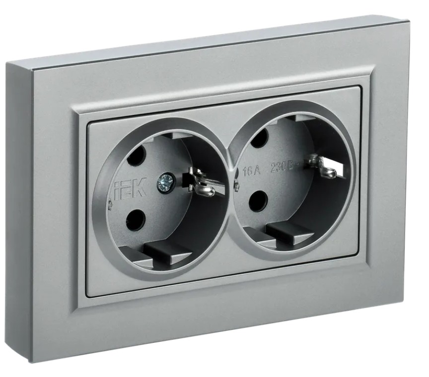 Розетка IEK BR-R24-16-K47-F 2-м СП BRITE РСш12-3-БрА 16А в сборе с заземл. защ. шторки алюм.