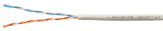 Кабель витая пара U/UTP 5e кат. 2 пары Cabeus UTP-2P-Cat.5e-SOLID-GY-500 (24 AWG) , одножильный, PVC нг(А)-LS, серый (500 м)