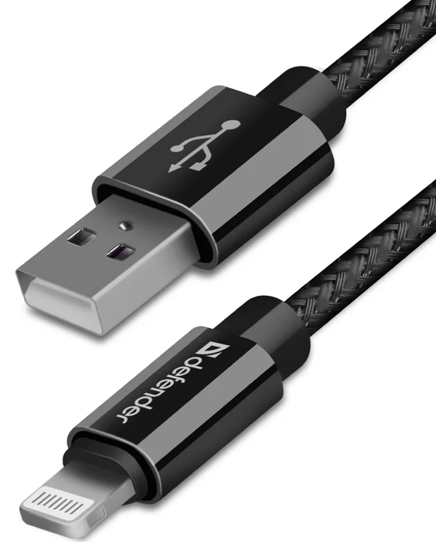 Кабель интерфейсный Defender ACH01-03T 87808 LIGHTNING/USB2 1M BLACK