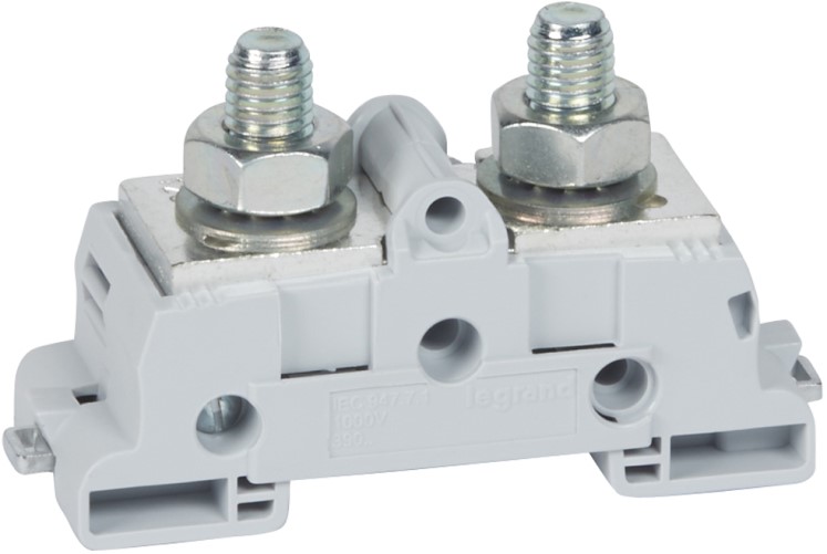 Клемма Legrand 039073 Viking 3 - с болтовыми выводами, для шин и кабелей с наконечниками, для сим. реек, М 10, шаг 34 мм