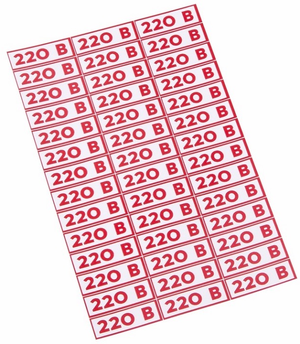 Знаки Безопасности Наклейка Rexant 56-0007 знак электробезопасности  220 В10*30 мм (42 шт на листе)