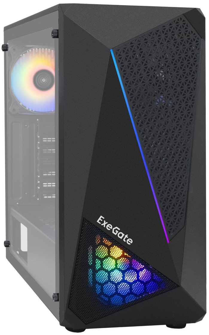 Корпус ATX Exegate EVO-8225 EX292858RUS черный, без БП, с окном, 2*USB, USB3.0, 2*120mm fan, с RGB подсветкой
