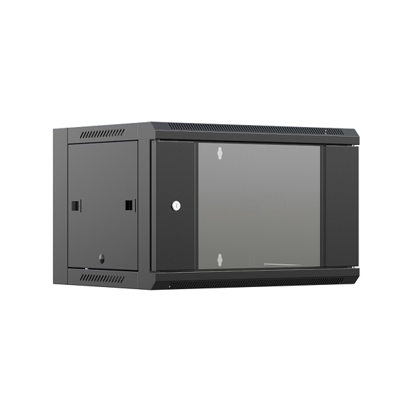 Шкаф настенный NTSS W 12U 600х450х635мм, 2 профиля 19, дверь стеклянная, черный RAL 9005 (NTSS-W12U6045GS-BL)