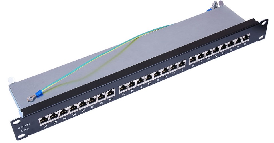 Патч-панель Cabeus PL-24-Cat.6-SH-Dual IDC 19 (1U), 24 портов RJ-45, категория 6, полностью экранированная, с задним кабельным организатором