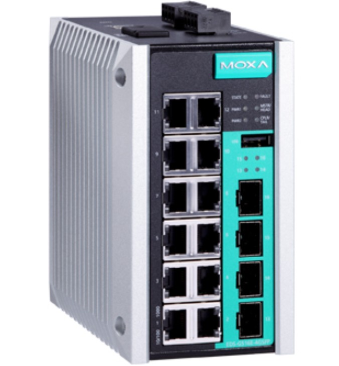 Коммутатор управляемый MOXA EDS-G516E-4GSFP 12x10/100/1000BaseT(X) ports, and 4 100/1000Base SFP slots