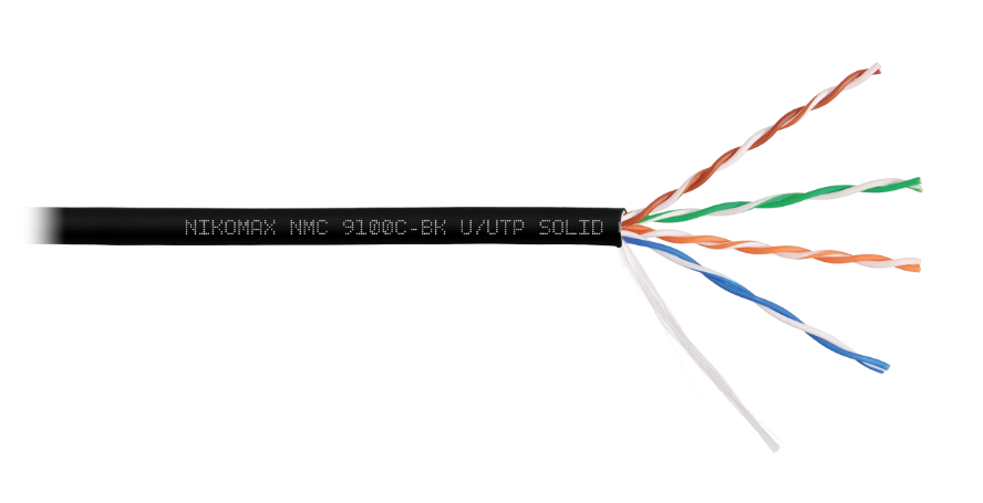 Кабель витая пара U/UTP 5e кат. 4 пары NIKOMAX NMC 9100C-BK 24AWG(0.52 мм), медь, одножильный (solid), внутренний, полимерный материал, нг(A)-HF, чёрн