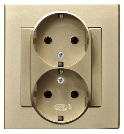 Розетка Ospel GP-2RS/39 двойная, с заземлением Schuko, 16A, 250V, 3520W, IP-20, клеммы винтовые, шампанский золотой