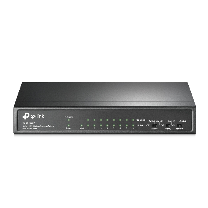   Xcom-Shop Коммутатор TP-LINK TL-SF1009P 9x10/100 Мбит/с (порты 1–8 с поддержкой 802.3af/at PoE+, PoE бюджет 65Вт)