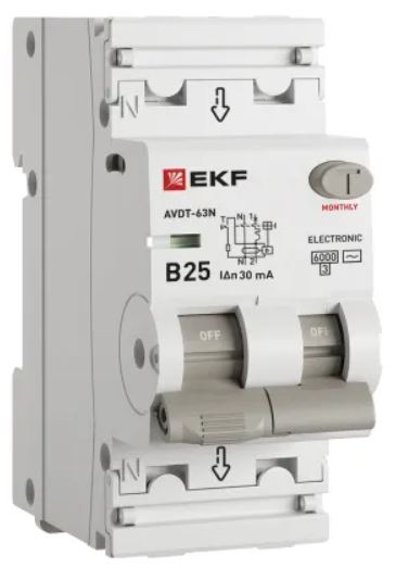 Автомат дифференциальный EKF D63N26E25B30 АВДТ-63N 1P+N 25А (B) 30мА (AC) эл 6кА PROXIMA