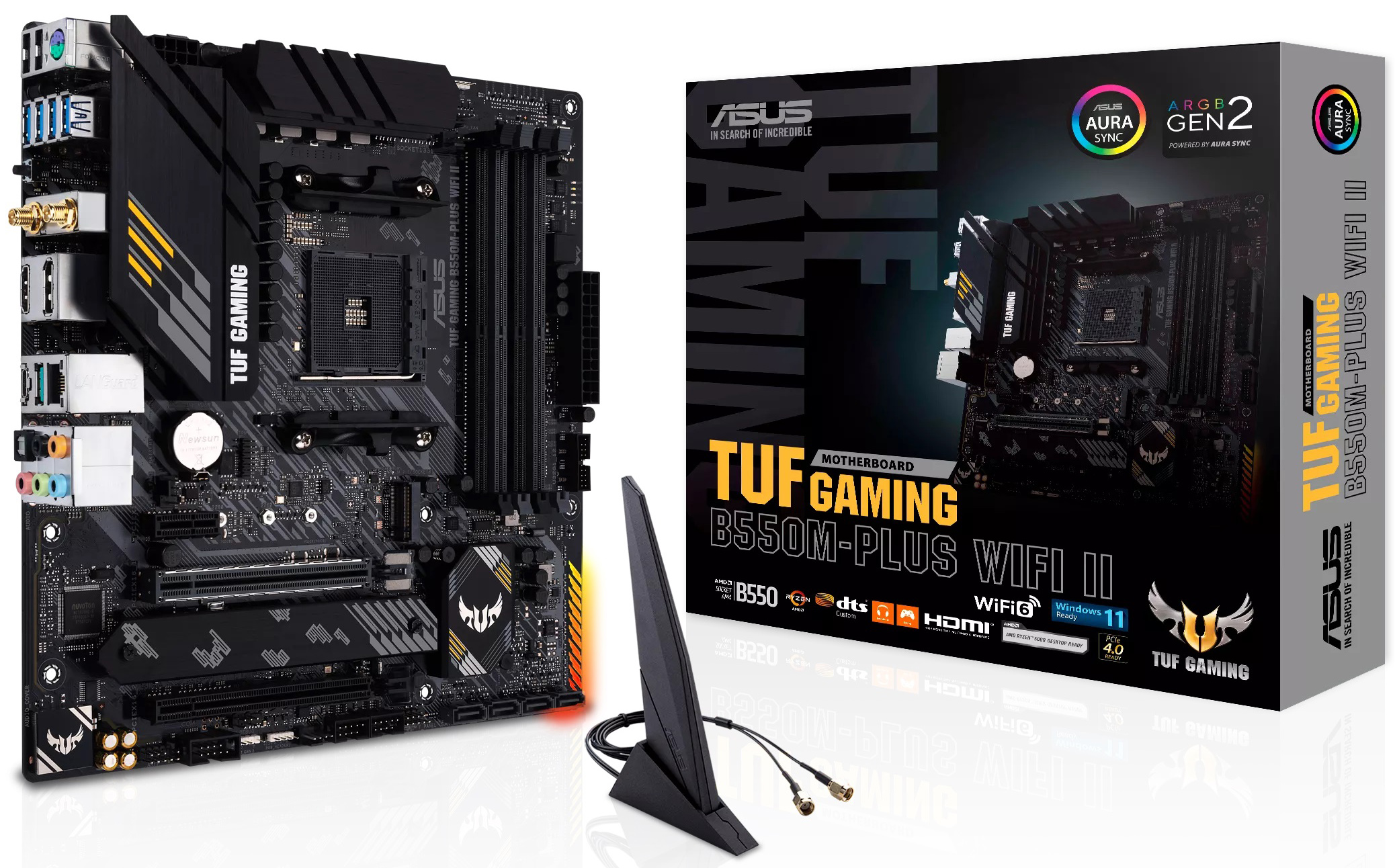 Материнская плата mATX ASUS TUF GAMING B550M-PLUS WIFI II (AM4, B550, 4*DDR4, HDMI, DP, 4*SATA 6Gb/s, RAID, 2*M.2, Audio, 2,5Glan, 5*USB 3.2, USB Type)