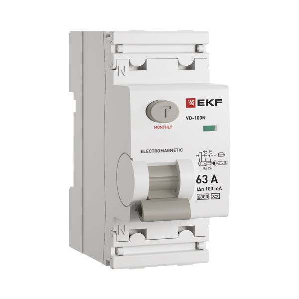 УЗО EKF E1026MA63100 ВДТ ВД-100N 2P 63А 100мА A эл-мех 6кА PROXIMA